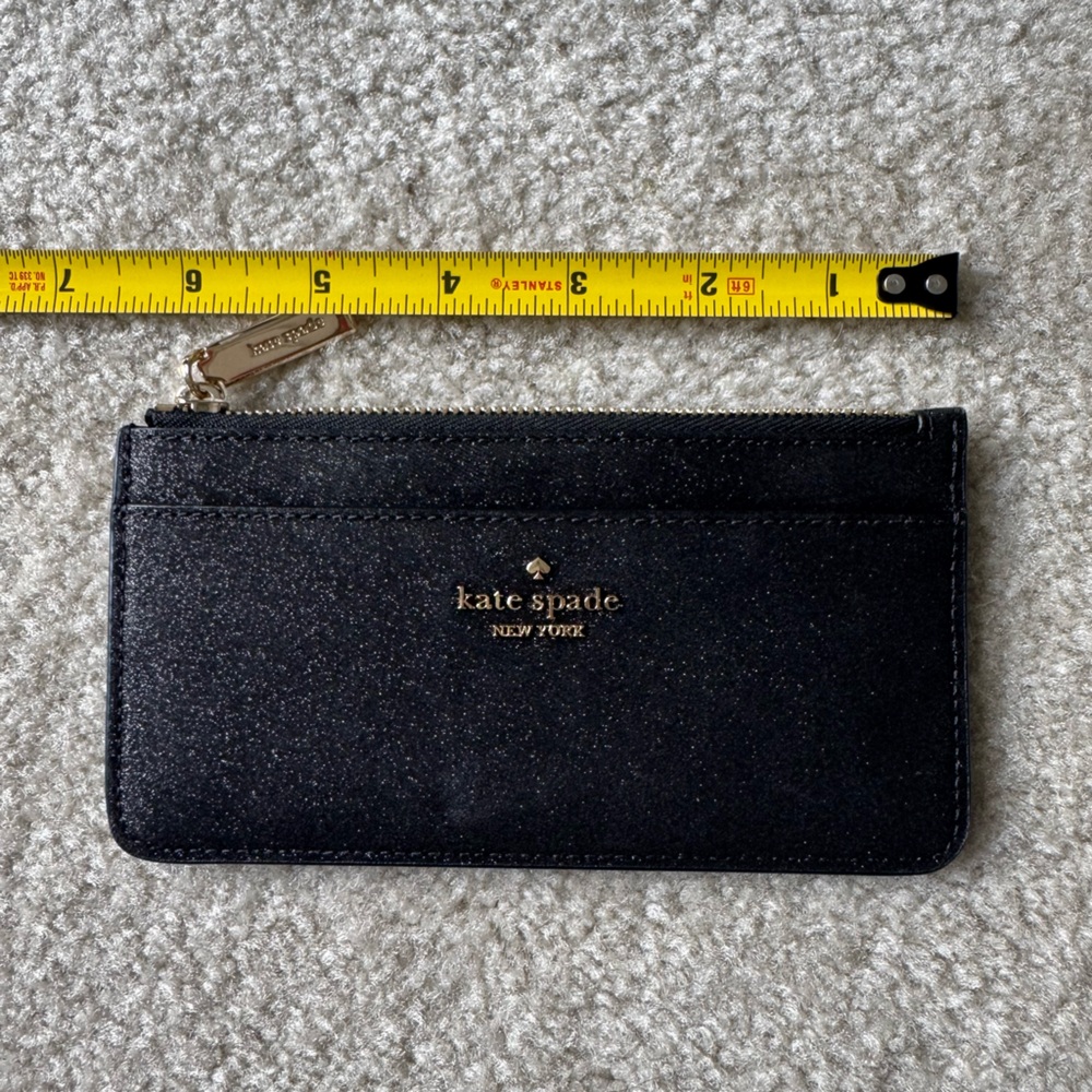 Kate Spade Large Slim Card Holder, black glitter, gold accents